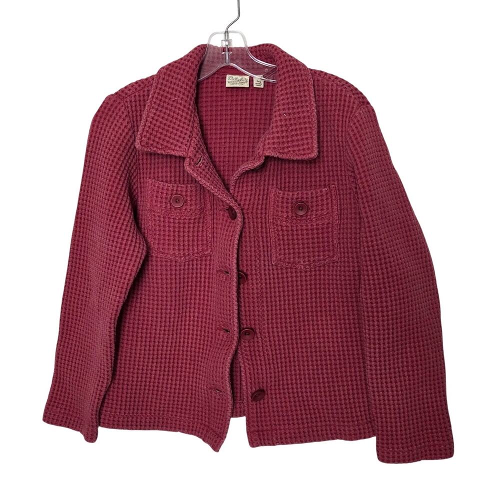Cabela's Red Textured Waffle Knit Cozy Collared Button Front Cotton Jacket Large